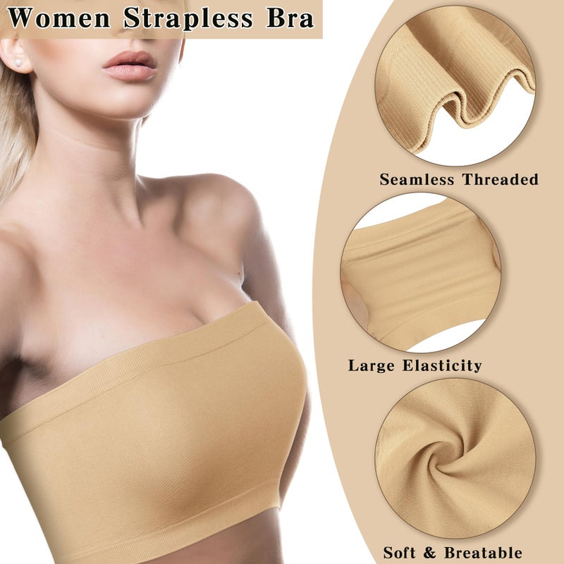 Cooraby 4 Pack Women Tube Tops Summer Non-Padded Seamless Bra, 4 Colors - Image 3